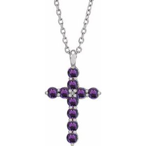 Sterling Silver Natural Amethyst Cross 16-18" Necklace