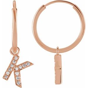 14K Rose Gold .03 CTW Natural Diamond Single Initial K Hoop Earring