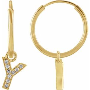 14K Yellow Gold .03 CTW Natural Diamond Single Initial Y Hoop Earring