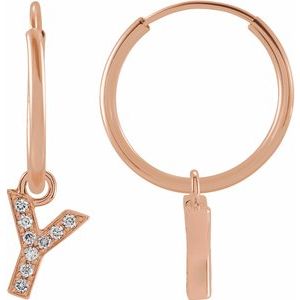 14K Rose Gold .03 CTW Natural Diamond Single Initial Y Hoop Earring