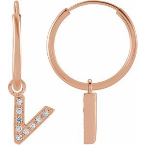 14K Rose Gold .03 CTW Natural Diamond Single Initial V Hoop Earring