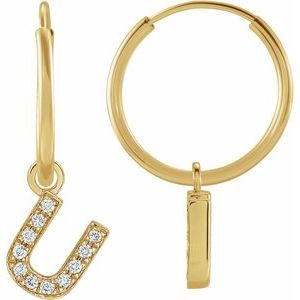 14K Yellow Gold .04 CTW Natural Diamond Single Initial U Hoop Earring