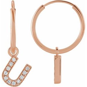 14K Rose Gold .04 CTW Natural Diamond Single Initial U Hoop Earring