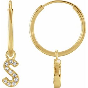 14K Yellow Gold .05 CTW Natural Diamond Single Initial S Hoop Earring