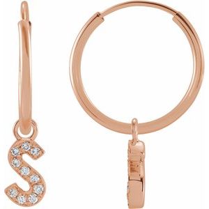 14K Rose Gold .05 CTW Natural Diamond Single Initial S Hoop Earring