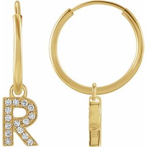 14K Yellow Gold .05 CTW Natural Diamond Single Initial R Hoop Earring