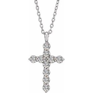 14K White Gold 1/3 CTW Natural Diamond Cross 16-18" Necklace