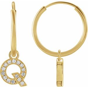 14K Yellow Gold .05 CTW Natural Diamond Single Initial Q Hoop Earring