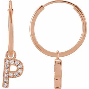 14K Rose Gold .04 CTW Natural Diamond Single Initial P Hoop Earring