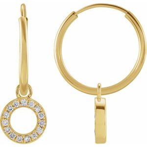 14K Yellow Gold .04 CTW Natural Diamond Single Initial O Hoop Earring