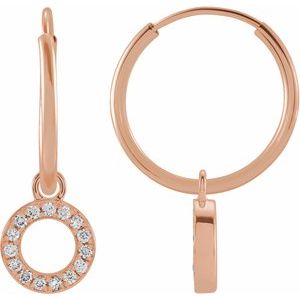 14K Rose Gold .04 CTW Natural Diamond Single Initial O Hoop Earring