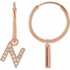 14K Rose Gold .05 CTW Natural Diamond Single Initial N Hoop Earring