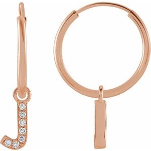 14K Rose Gold .025 CTW Natural Diamond Single Initial J Hoop Earring