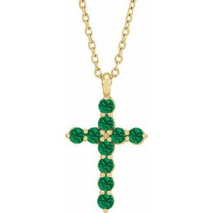 14K Yellow Gold Lab-Grown Emerald 16-18" Necklace
