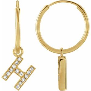 14K Yellow Gold .05 CTW Natural Diamond Single Initial H Hoop Earring