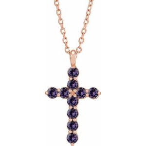 14K Rose Gold Natural Alexandrite Cross 16-18" Necklace