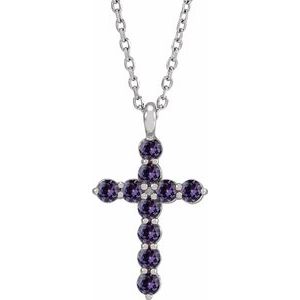 Platinum Natural Alexandrite Cross 16-18" Necklace
