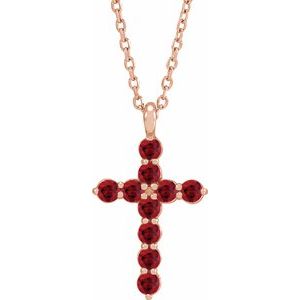 14K Rose Gold Natural Ruby Cross 16-18" Necklace
