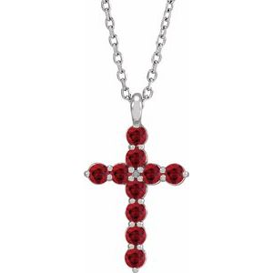 Sterling Silver Natural Ruby Cross 16-18" Necklace