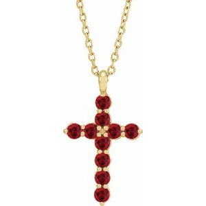 14K Yellow Gold Natural Ruby Cross 16-18" Necklace
