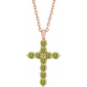 14K Rose Gold Natural Peridot Cross 16-18" Necklace