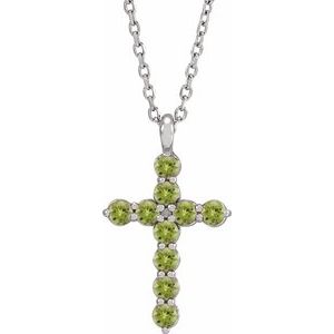 Platinum Natural Peridot Cross 16-18" Necklace