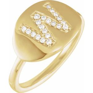 14K Yellow Gold 1/6 CTW Natural Diamond Initial W Signet Ring