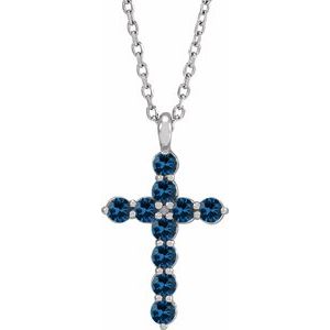 Sterling Silver Lab-Grown Blue Sapphire 16-18" Necklace