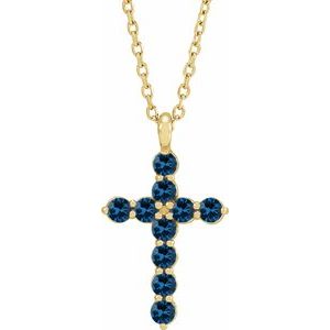 14K Yellow Gold Lab-Grown Blue Sapphire 16-18" Necklace