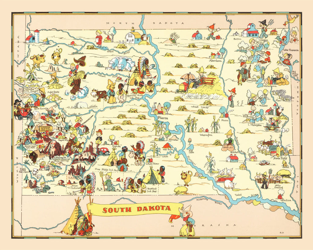 Vintage Map of South Dakota 1935