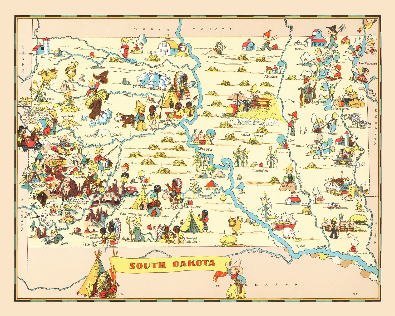 Vintage Map of South Dakota 1935