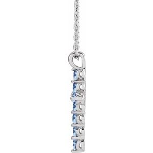 14K White Gold Natural Aquamarine Cross 16-18" Necklace