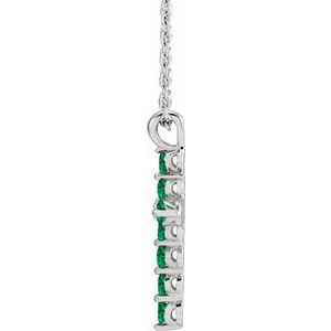 Sterling Silver Natural Emerald Cross 16-18" Necklace