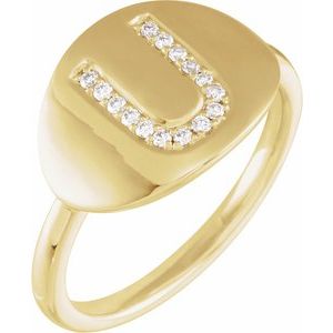 14K Yellow Gold 1/10 CTW Natural Diamond Initial U Signet Ring