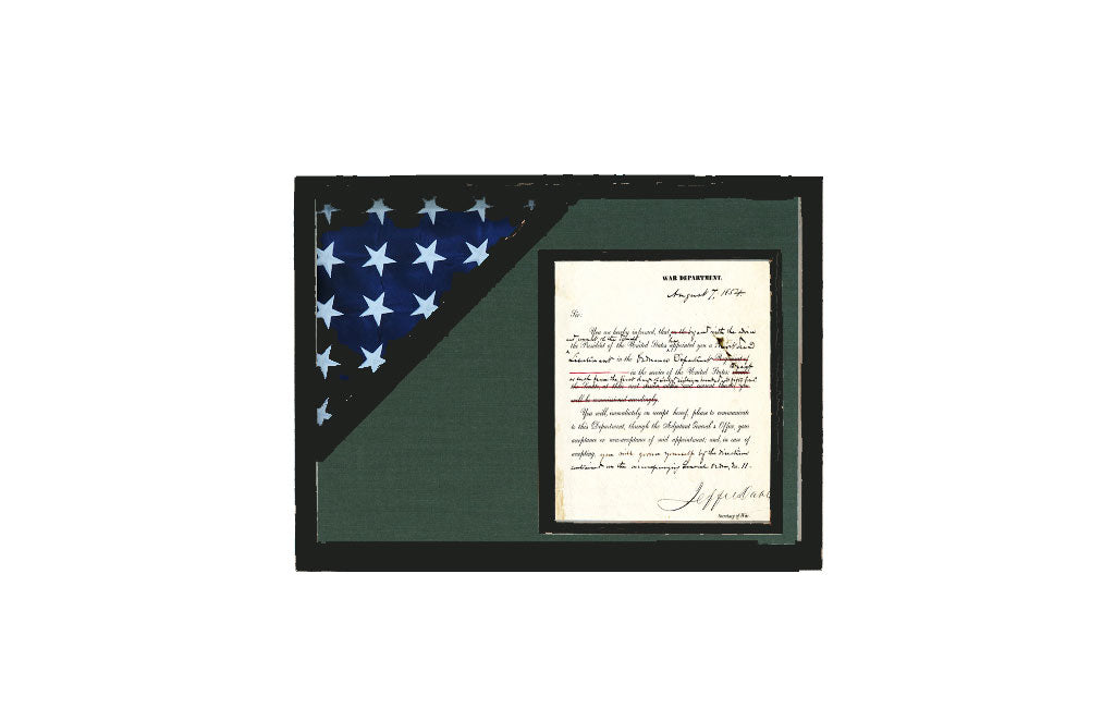 shadow box for 3' x 5' flag with 8.5 x 11 Document holder, Black Finish