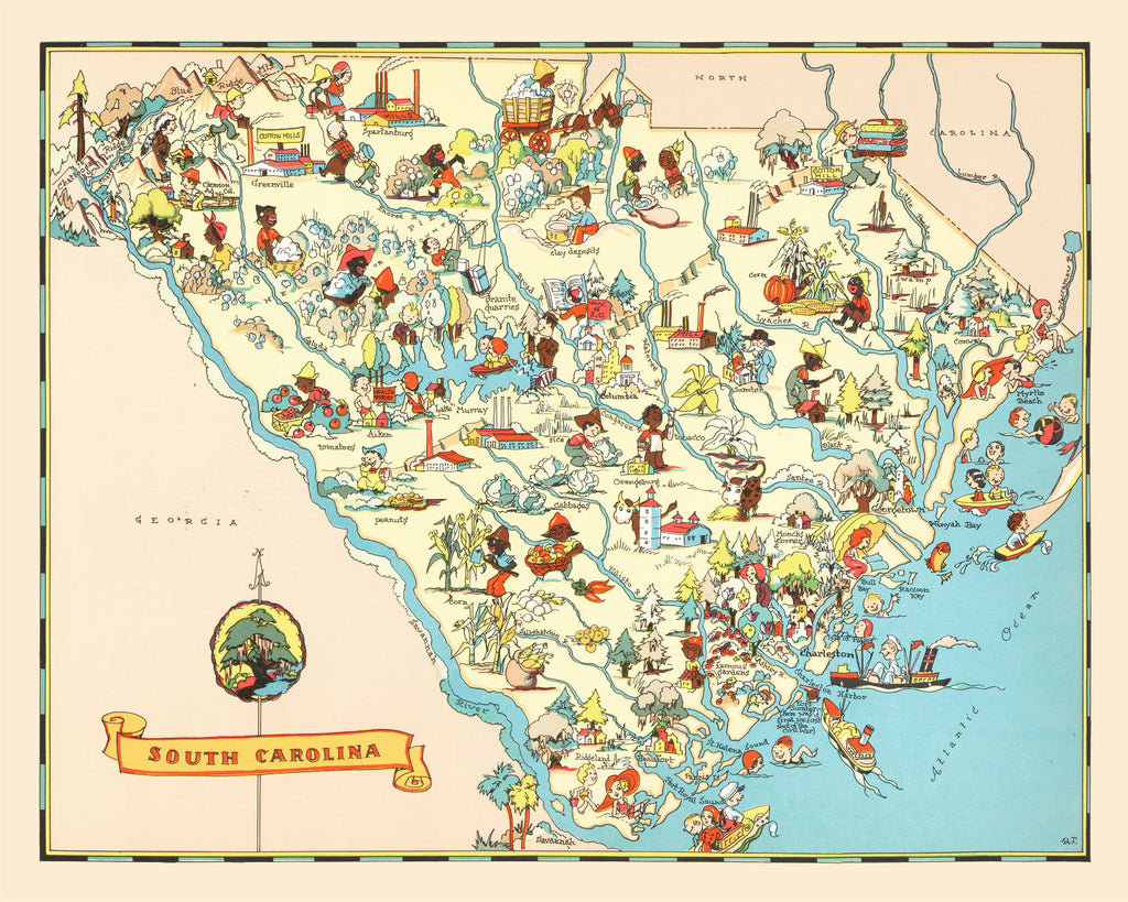 Vintage Map of South Carolina 1935