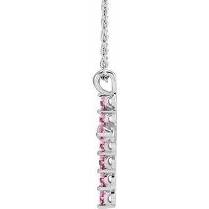 Platinum Natural Pink Tourmaline Cross 16-18" Necklace
