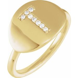 14K Yellow Gold .06 CTW Natural Diamond Initial T Signet Ring