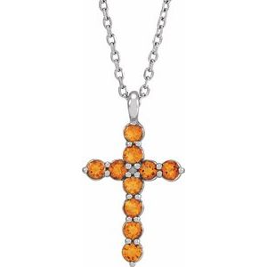 Sterling Silver Natural Citrine Cross 16-18" Necklace