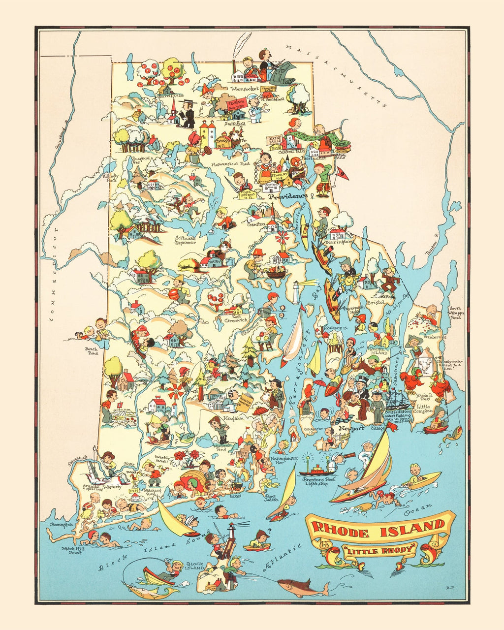 Vintage Map of Rhode Island 1935
