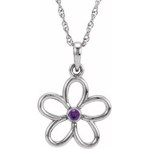 Sterling Silver Natural Amethyst Flower 18" Necklace