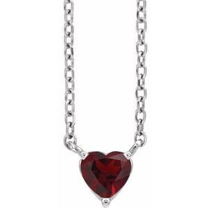 14K White Gold Natural Mozambique Garnet Heart 16-18" Necklace