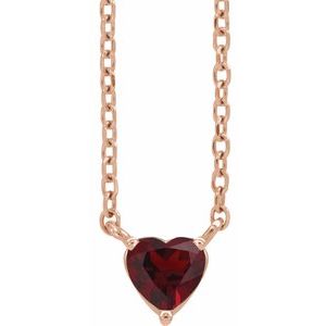 14K Rose Gold Natural Mozambique Garnet Heart 16-18" Necklace