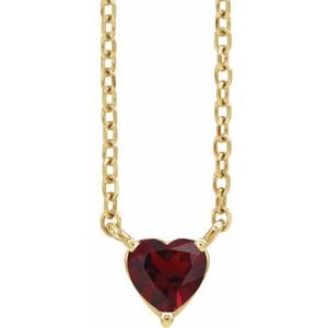 14K Yellow Gold Natural Mozambique Garnet Heart 16-18" Necklace