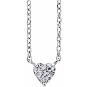 14K White Gold Natural White Sapphire Heart 16-18" Necklace