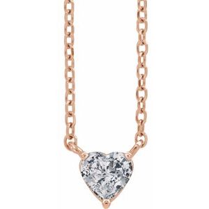 14K Rose Gold Natural White Sapphire Heart 16-18" Necklace