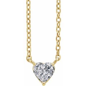 14K Yellow Gold Natural White Sapphire Heart 16-18" Necklace