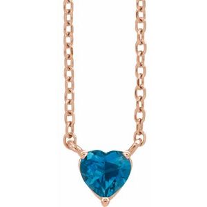 14K Rose Gold Natural London Blue Topaz Heart 16-18" Necklace