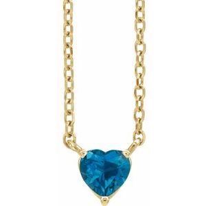 14K Yellow Gold Natural London Blue Topaz Heart 16-18" Necklace