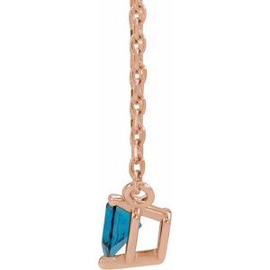 14K Rose Gold Natural London Blue Topaz Heart 16-18" Necklace